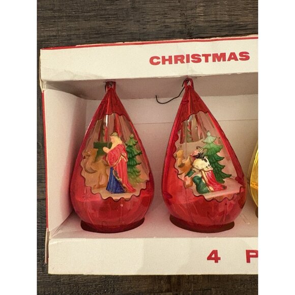 Vtg Christmas Jewel Brite Nativity Plastic Diorama Tear Drop Ornaments Nativity - Picture 3 of 7